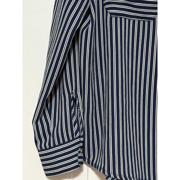 Michael Kors Blue and White Striped Blouse, Size XL - Picture 4 of 6